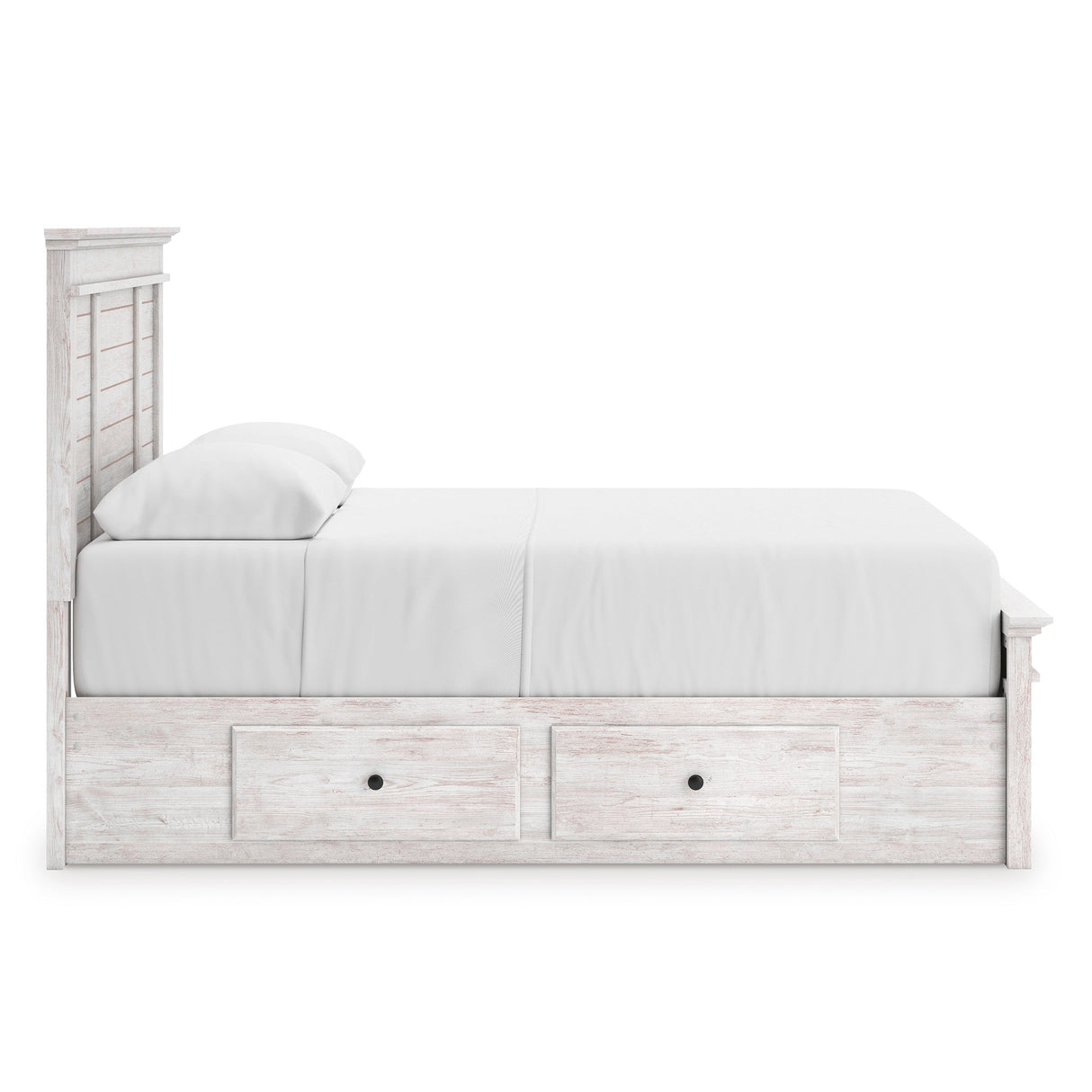 Makidern Whitewash Storage Panel Bedroom Set with 4 Side Drawers by Ashley at Eve Furniture