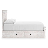 Makidern Whitewash Storage Panel Bedroom Set with 4 Side Drawers by Ashley at Eve Furniture