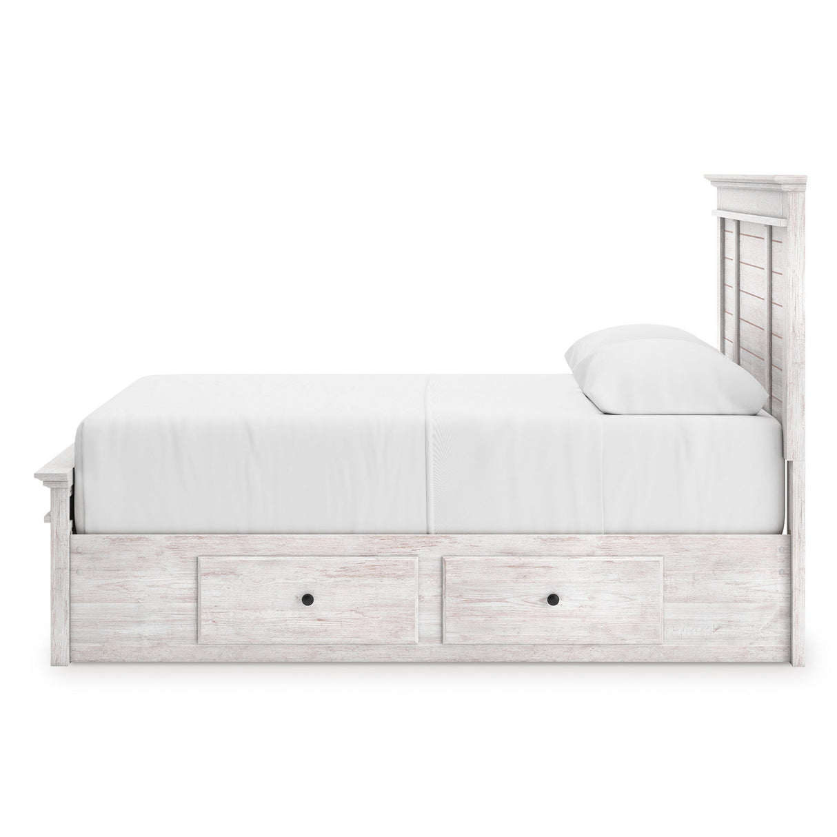 Makidern Whitewash Storage Panel Bedroom Set with 4 Side Drawers by Ashley at Eve Furniture