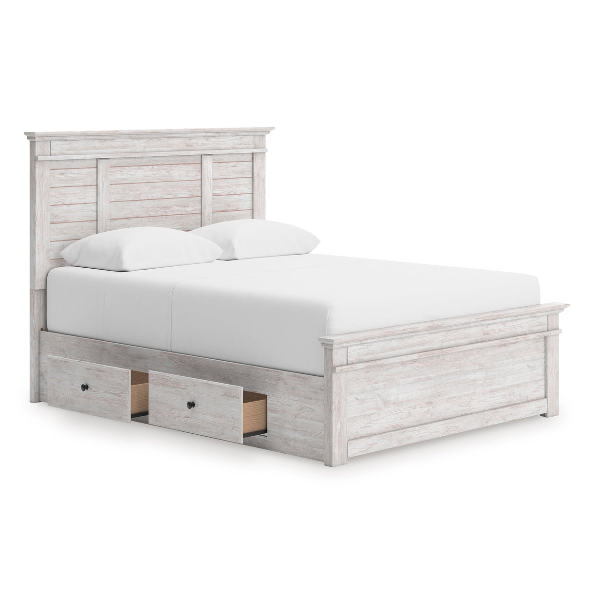 Makidern Whitewash Storage Panel Bedroom Set with 4 Side Drawers by Ashley at Eve Furniture
