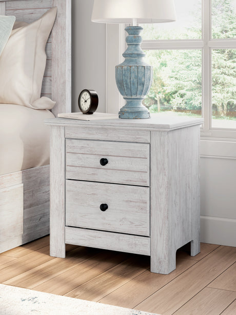 Makidern Whitewash Two Drawer Nightstand by Ashley at Eve Furniture