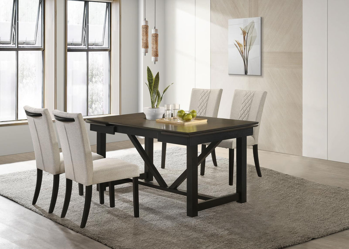 Malia Beige/Black 5-Piece Rectangular Dining Set with Refractory Extension Leaf