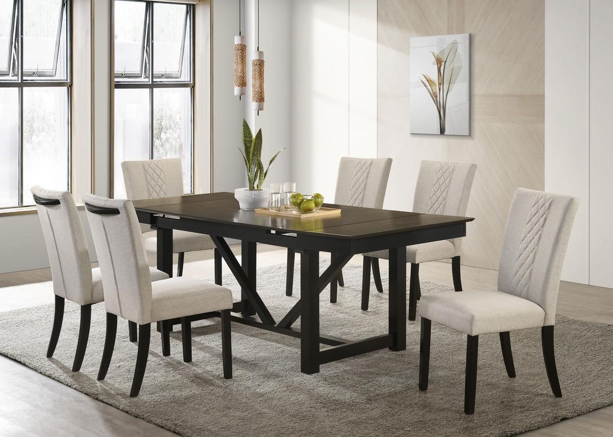 Malia Beige/Black 7-Piece Rectangular Dining Set with Refractory Extension Leaf