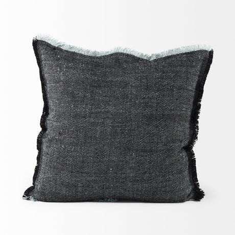 Malia Black and Teal Fabric Fringed Pillow Cover by Mercana at Eve Furniture