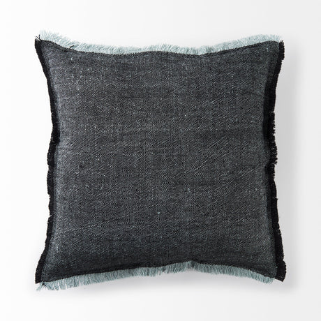 Malia Black and Teal Fabric Fringed Pillow Cover by Mercana at Eve Furniture