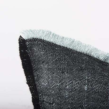 Malia Black and Teal Fabric Fringed Pillow Cover by Mercana at Eve Furniture