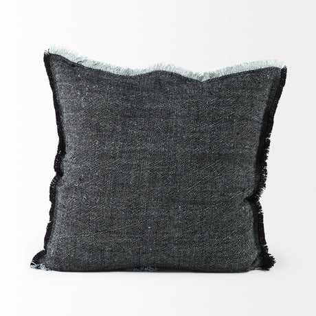 Malia Black and Teal Fabric Fringed Pillow Cover w/Non-Allergen Filler, Set of 2 by Mercana at Eve Furniture