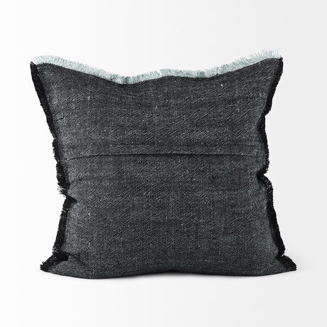 Malia Black and Teal Fabric Fringed Pillow Cover w/Non-Allergen Filler, Set of 2 by Mercana at Eve Furniture