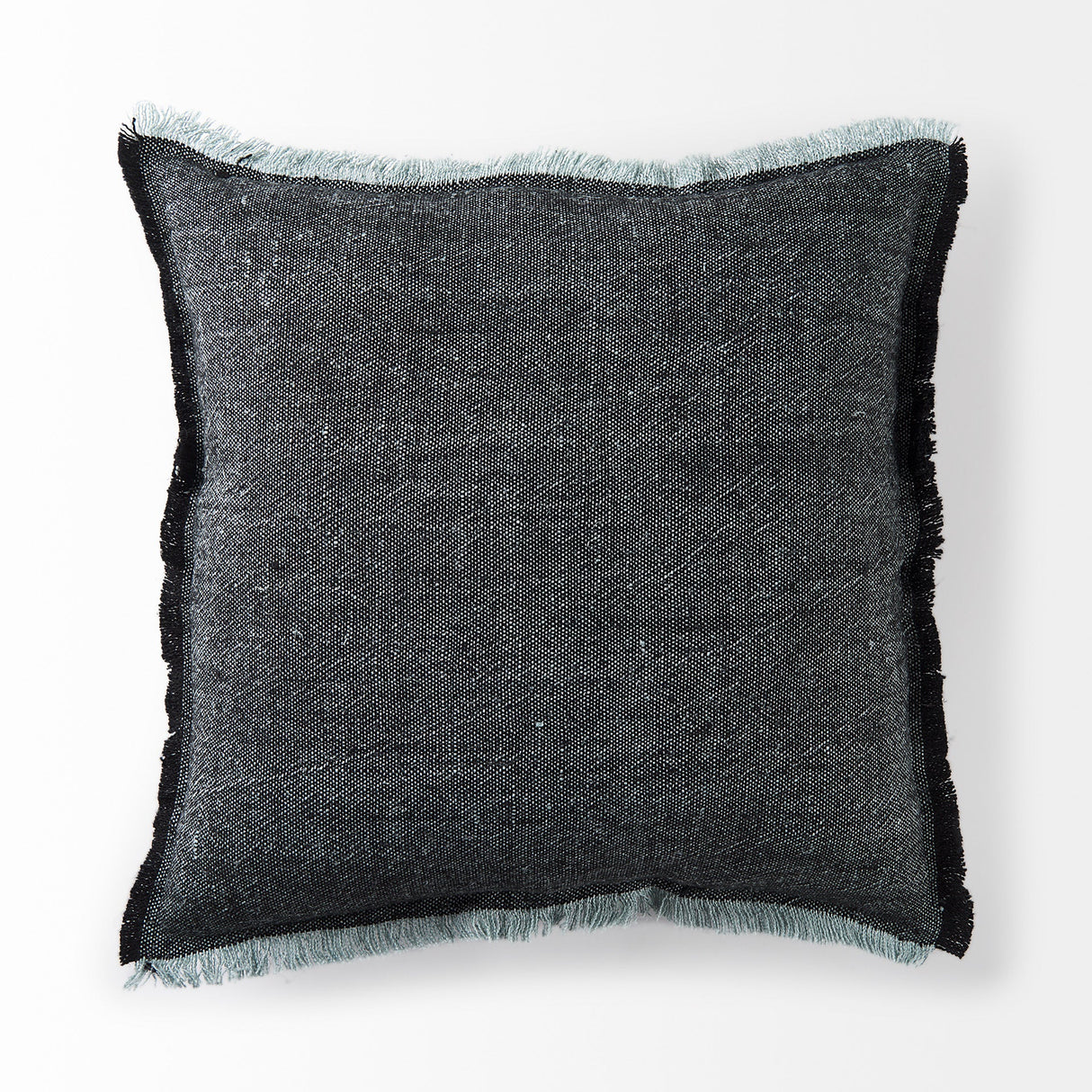 Malia Black and Teal Fabric Fringed Pillow Cover w/Non-Allergen Filler, Set of 2 by Mercana at Eve Furniture