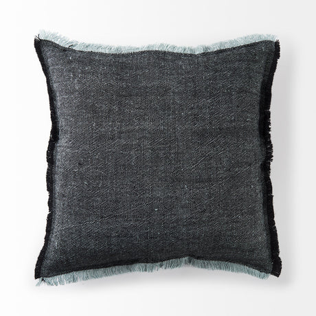 Malia Black and Teal Fabric Fringed Pillow Cover w/Non-Allergen Filler, Set of 2 by Mercana at Eve Furniture