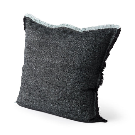 Malia Black and Teal Fabric Fringed Pillow Cover w/Non-Allergen Filler, Set of 2 by Mercana at Eve Furniture