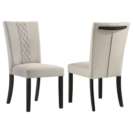 Malia Upholstered Solid Back Dining Side Chair Beige and Black (Set of 2) by Coaster at Eve Furniture