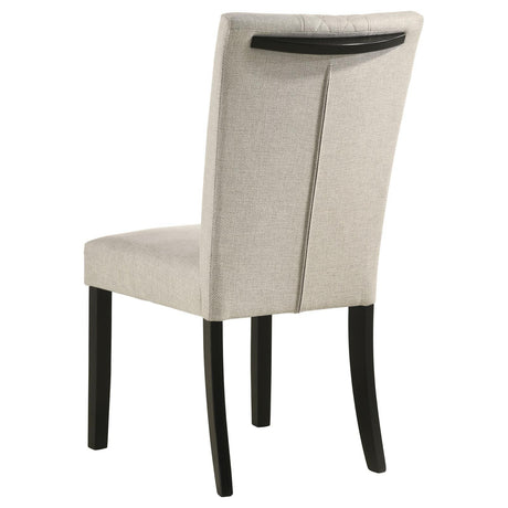 Malia Upholstered Solid Back Dining Side Chair Beige and Black (Set of 2) by Coaster at Eve Furniture