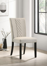 Malia Upholstered Solid Back Dining Side Chair Beige and Black (Set of 2) by Coaster at Eve Furniture