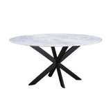 Malibu 70" Oval Dining Table in Satvario White Marble with Black Base by Home Trends & Design at Eve Furniture