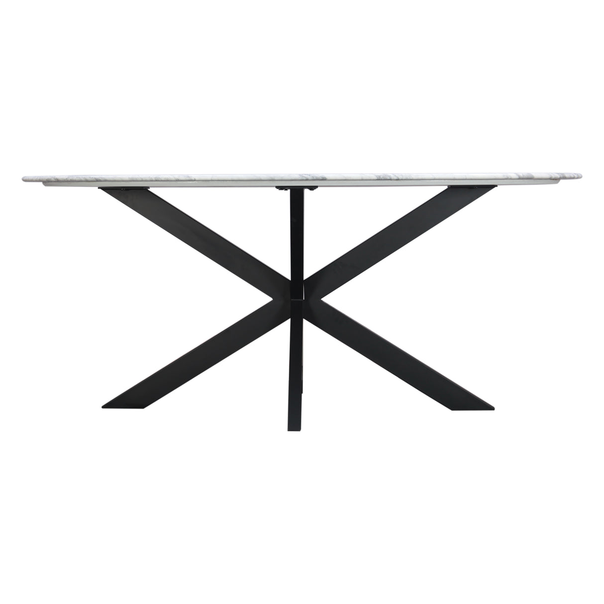 Malibu 70" Oval Dining Table in Satvario White Marble with Black Base by Home Trends & Design at Eve Furniture