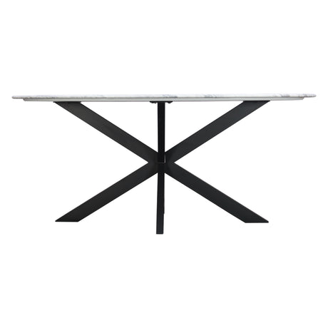 Malibu 70" Oval Dining Table in Satvario White Marble with Black Base by Home Trends & Design at Eve Furniture