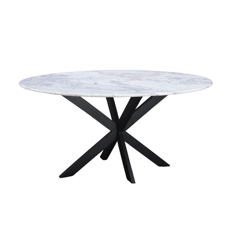 Malibu 70" Oval Dining Table in Satvario White Marble with Black Base by Home Trends & Design at Eve Furniture