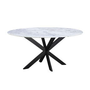 Malibu 70" Oval Dining Table in Satvario White Marble with Black Base by Home Trends & Design at Eve Furniture