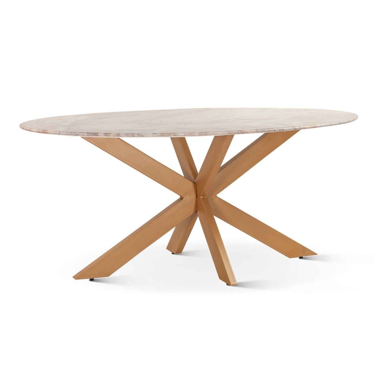 Malibu 70" Oval Dining Table in Sawar Marble with Antique Gold Base by Home Trends & Design at Eve Furniture