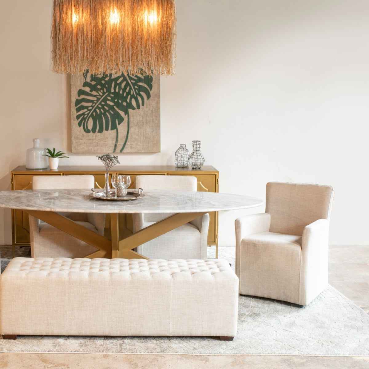 Malibu 70" Oval Dining Table in Sawar Marble with Antique Gold Base by Home Trends & Design at Eve Furniture