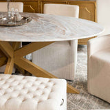Malibu 90" Oval Dining Table in Sawar Marble with Antique Gold Base by Home Trends & Design at Eve Furniture