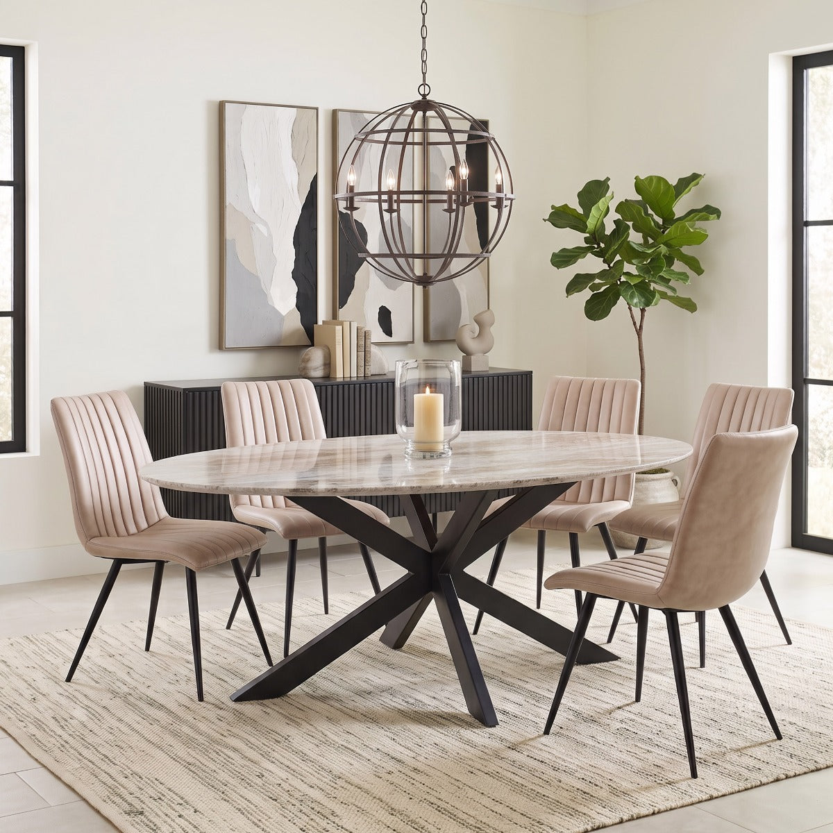 Malibu 90" Oval Dining Table in Sawar Marble with Black Base by Home Trends & Design at Eve Furniture