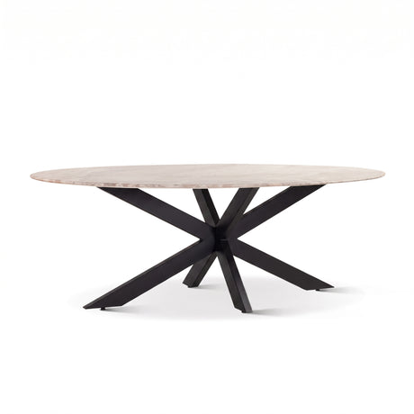 Malibu 90" Oval Dining Table in Sawar Marble with Black Base by Home Trends & Design at Eve Furniture