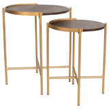 Malka 2-piece Round Nesting Table Dark Brown and Gold