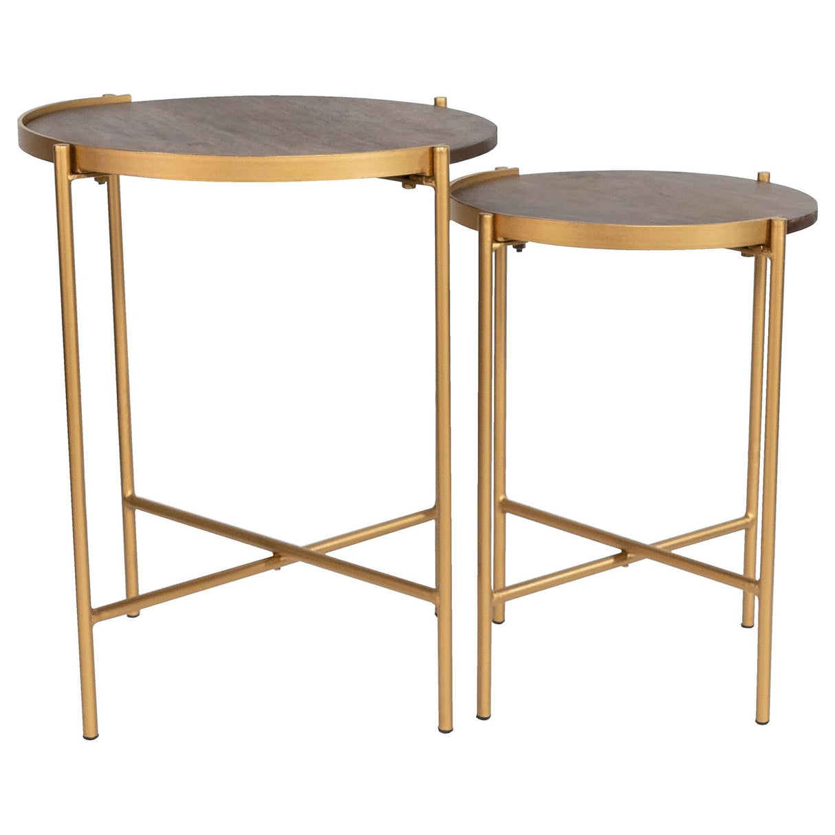 Malka 2-piece Round Nesting Table Dark Brown and Gold