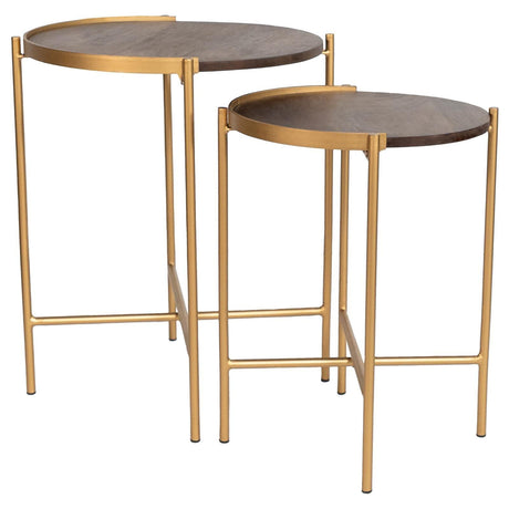 Malka Dark Brown and Gold 2-piece Round Nesting Table by Coaster at Eve Furniture