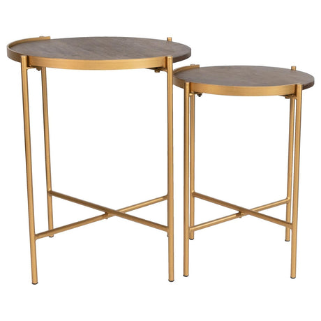 Malka Dark Brown and Gold 2-piece Round Nesting Table by Coaster at Eve Furniture