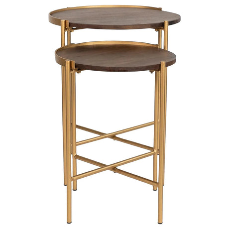 Malka Dark Brown and Gold 2-piece Round Nesting Table by Coaster at Eve Furniture