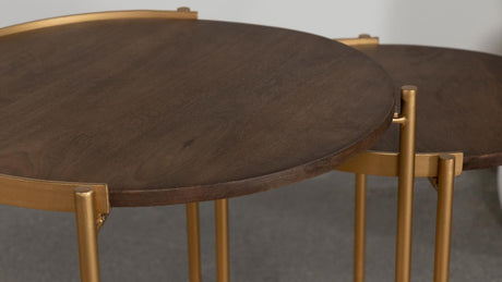 Malka Dark Brown and Gold 2-piece Round Nesting Table by Coaster at Eve Furniture
