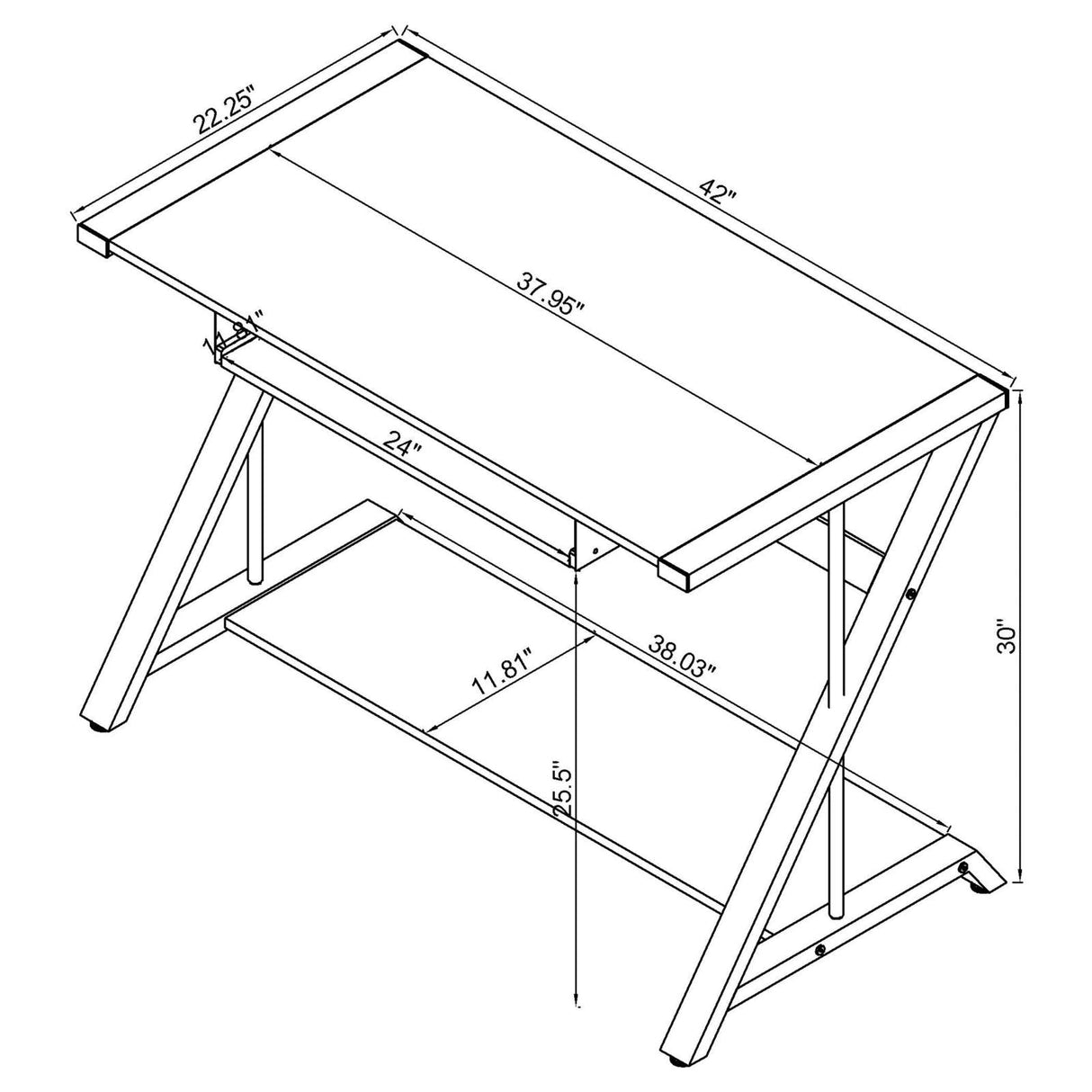 Mallet Black Computer Desk with Bottom Shelf