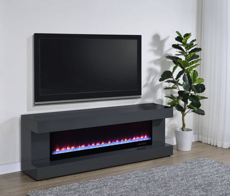 Mallory Grey High Gloss TV Stand Fireplace Console Bluetooth Speaker by Coaster at Eve Furniture