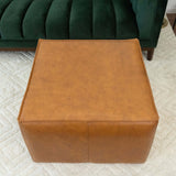Mallory Mid-Century Square Genuine Leather Upholstered Ottoman in Tan 27.5"