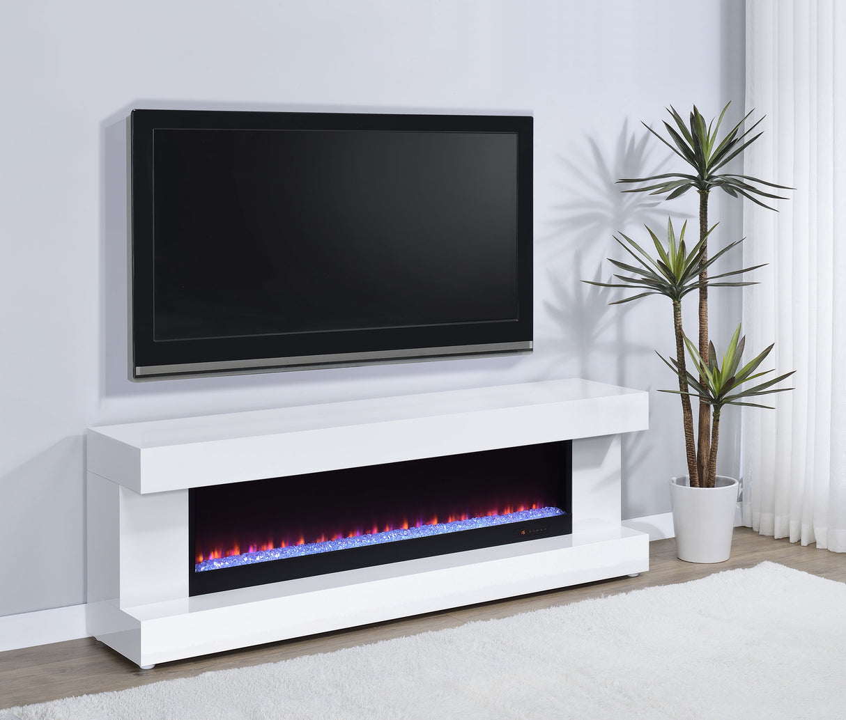 Mallory White High Gloss TV Stand Fireplace Console Bluetooth Speaker by Coaster at Eve Furniture