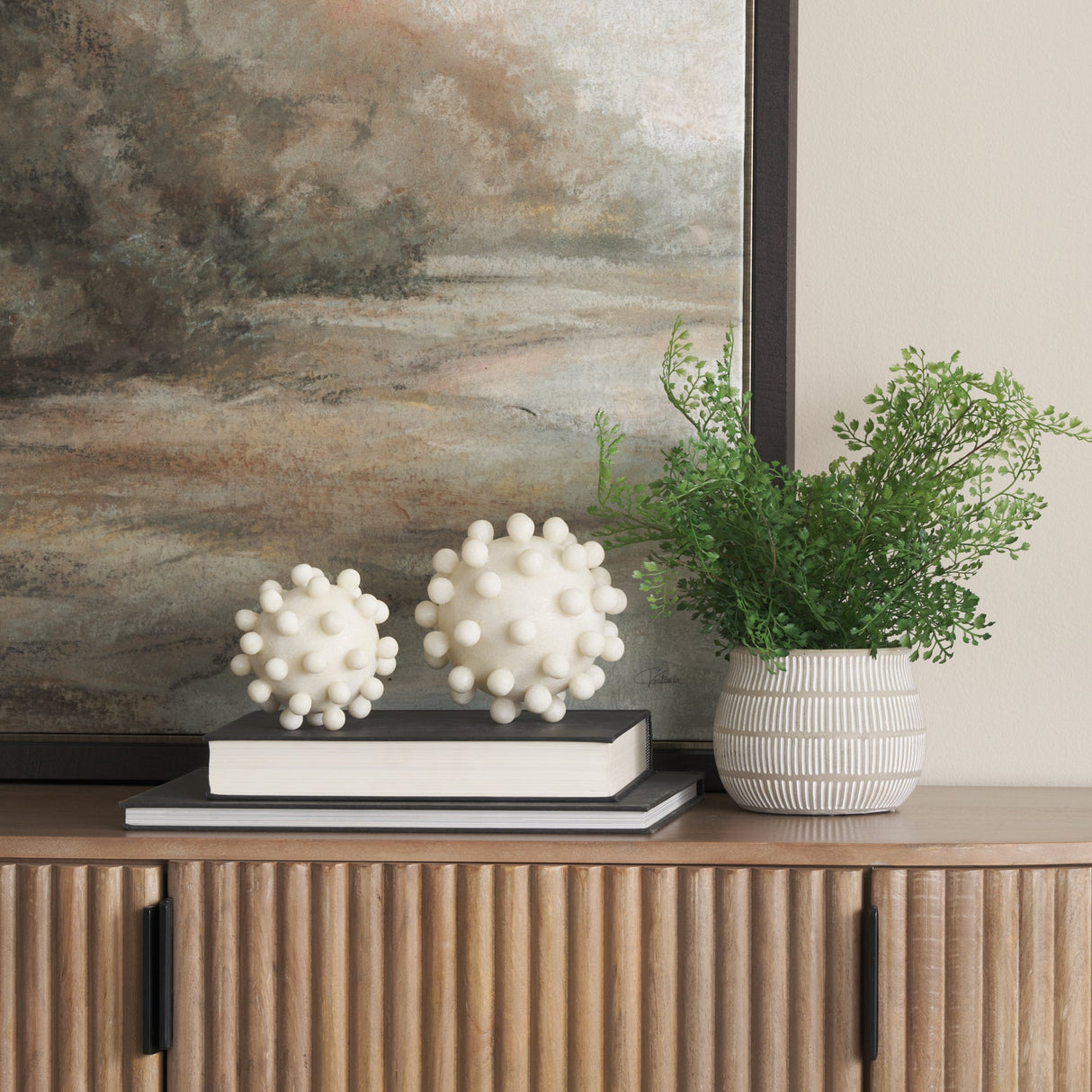 Malo 5.9L x 5.9W x 5.9H Cream Resin Large Sphere Decorative Object by Mercana at Eve Furniture