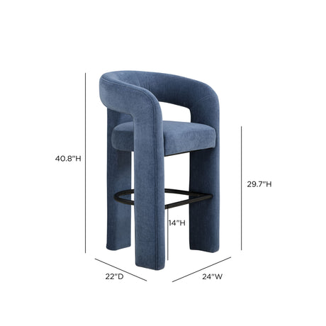 Malone Denim Blue Performance Fabric Bar Stool by TOV Furniture at Eve Furniture