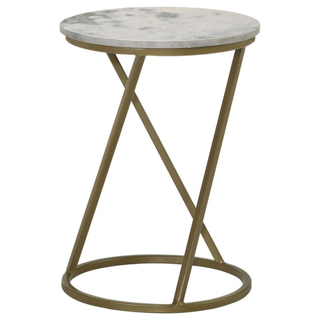 Malthe White/Antique Gold Round Accent Table with Marble Top