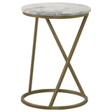 Malthe White/Antique Gold Round Accent Table with Marble Top