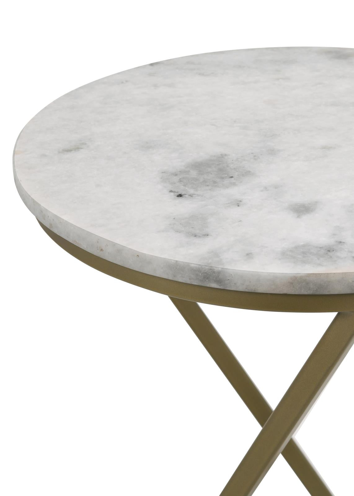 Malthe White/Antique Gold Round Accent Table with Marble Top