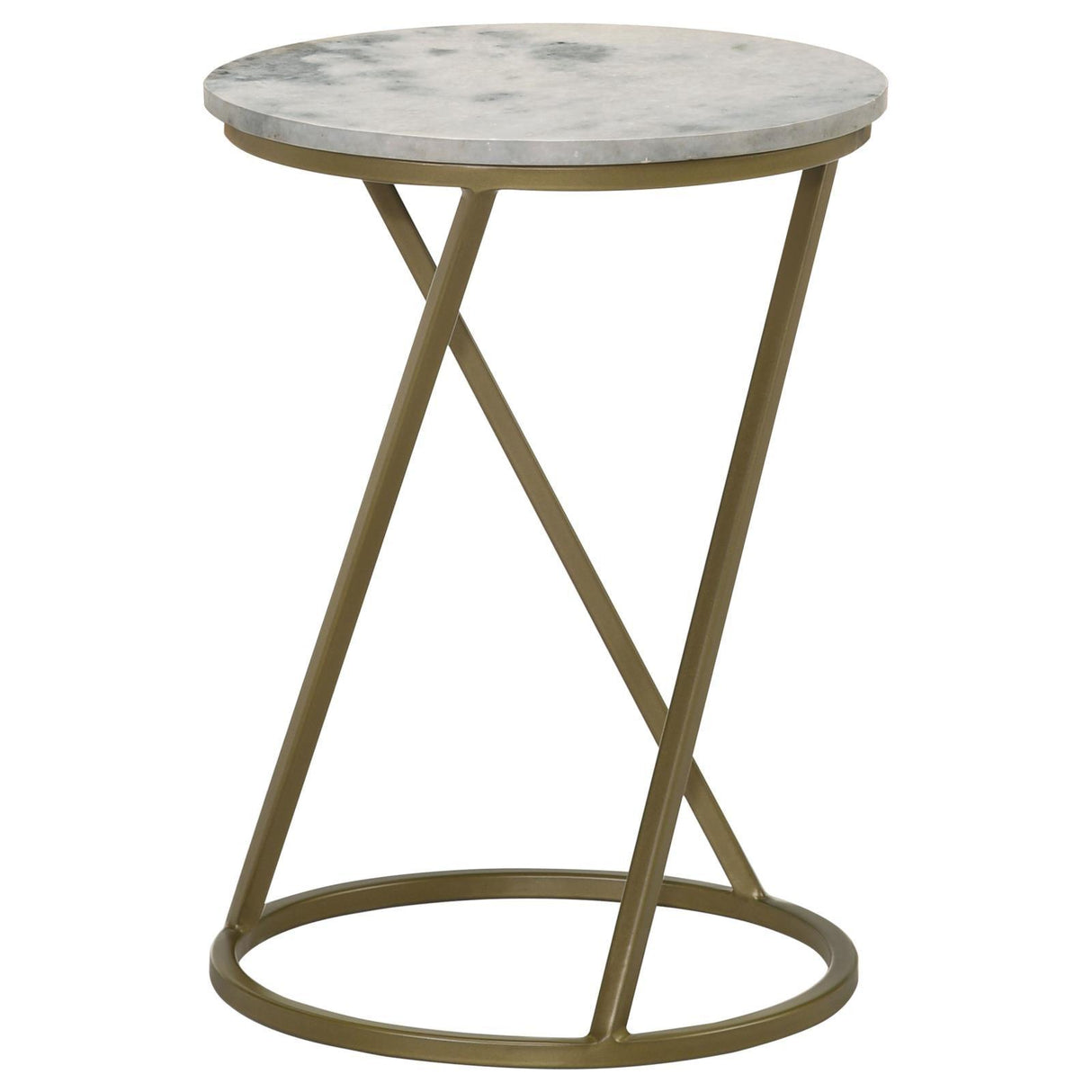 Malthe White/Antique Gold Round Accent Table with Marble Top by Coaster at Eve Furniture
