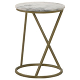 Malthe White/Antique Gold Round Accent Table with Marble Top by Coaster at Eve Furniture
