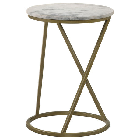 Malthe White/Antique Gold Round Accent Table with Marble Top by Coaster at Eve Furniture