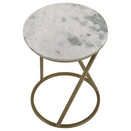 Malthe White/Antique Gold Round Accent Table with Marble Top by Coaster at Eve Furniture