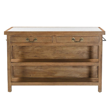 Manila 58" Kitchen Island Table with White Marble Top and Natural Mango Base by Home Trends & Design at Eve Furniture