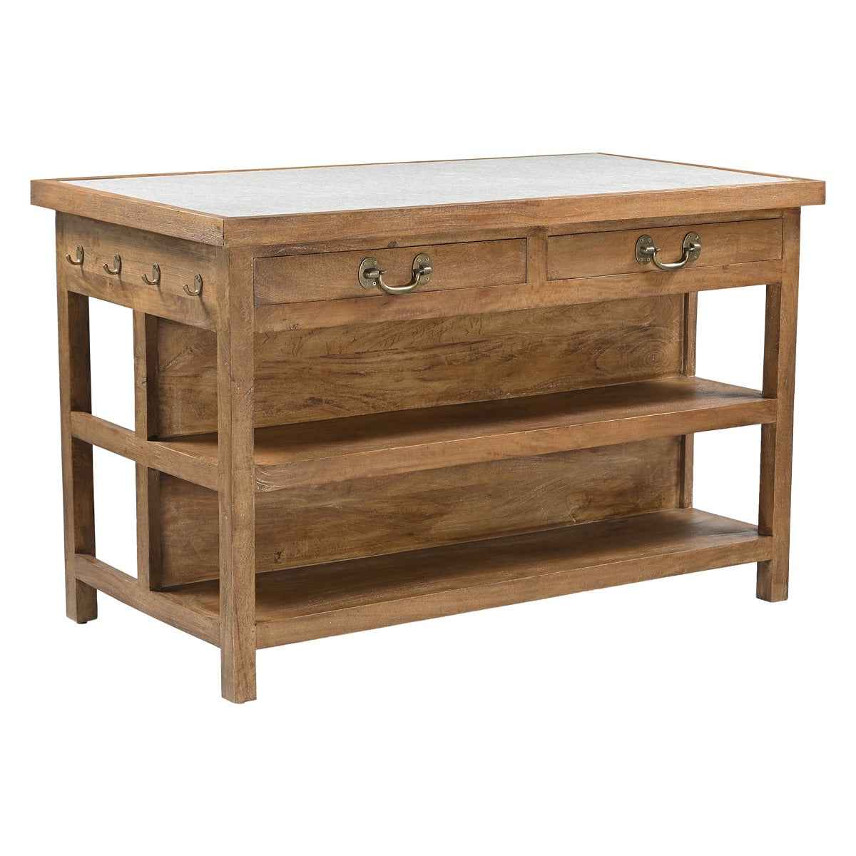 Manila 58" Kitchen Island Table with White Marble Top and Natural Mango Base by Home Trends & Design at Eve Furniture