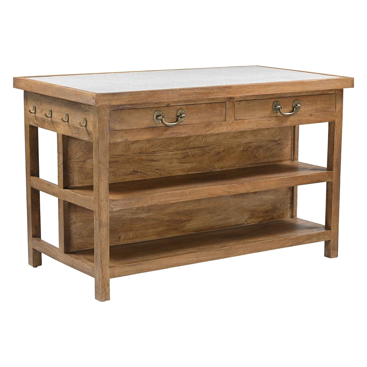 Manila 58" Kitchen Island Table with White Marble Top and Natural Mango Base by Home Trends & Design at Eve Furniture